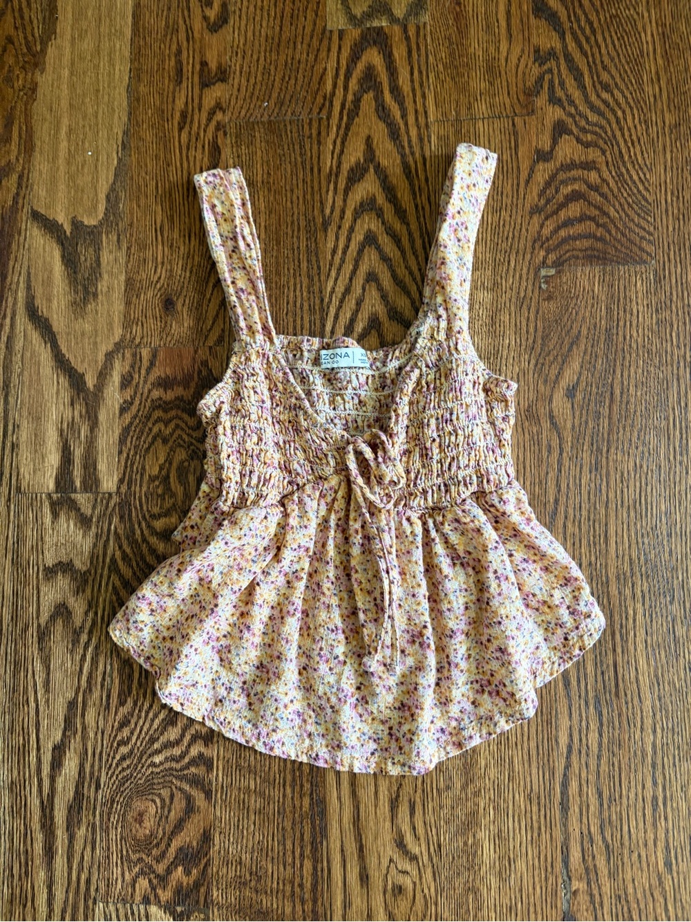 Arizona Jean Company Yellow Floral Smocked Peplum Camisole